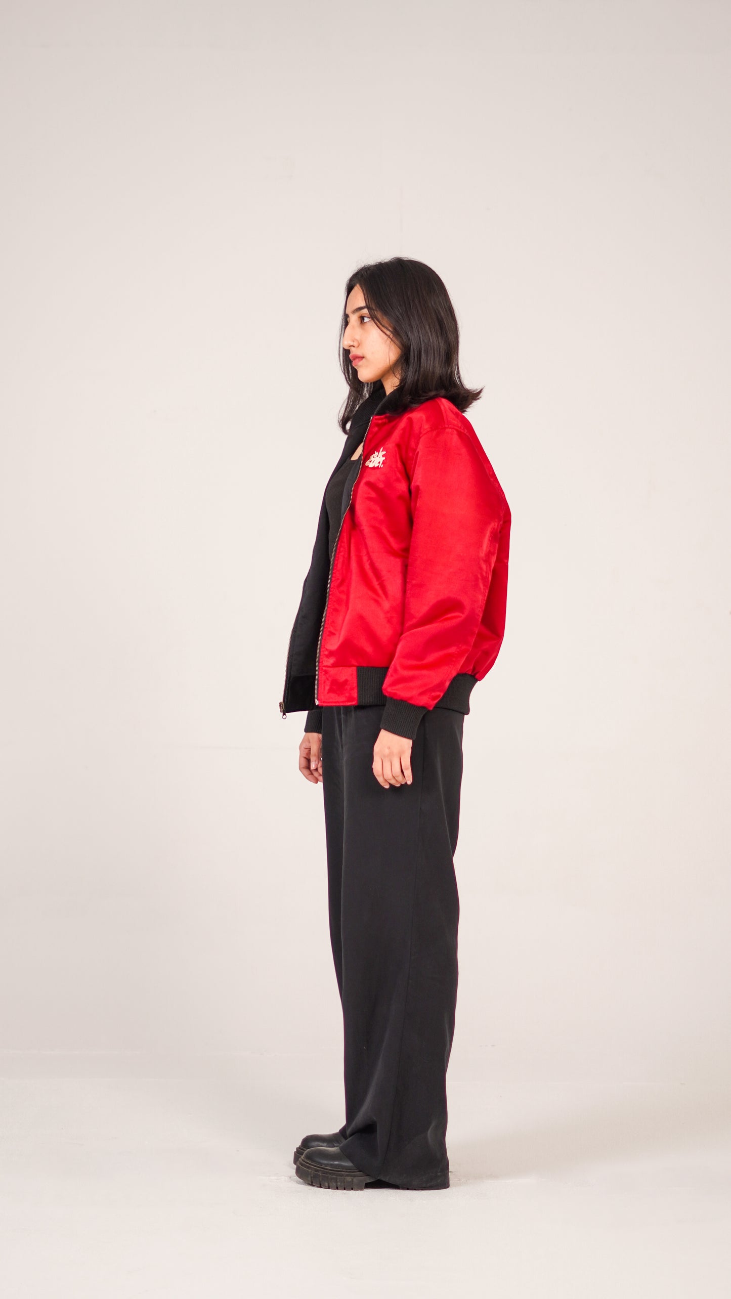 "SAD HOURS" Reversible RED/BLACK Silk Bomber Jacket