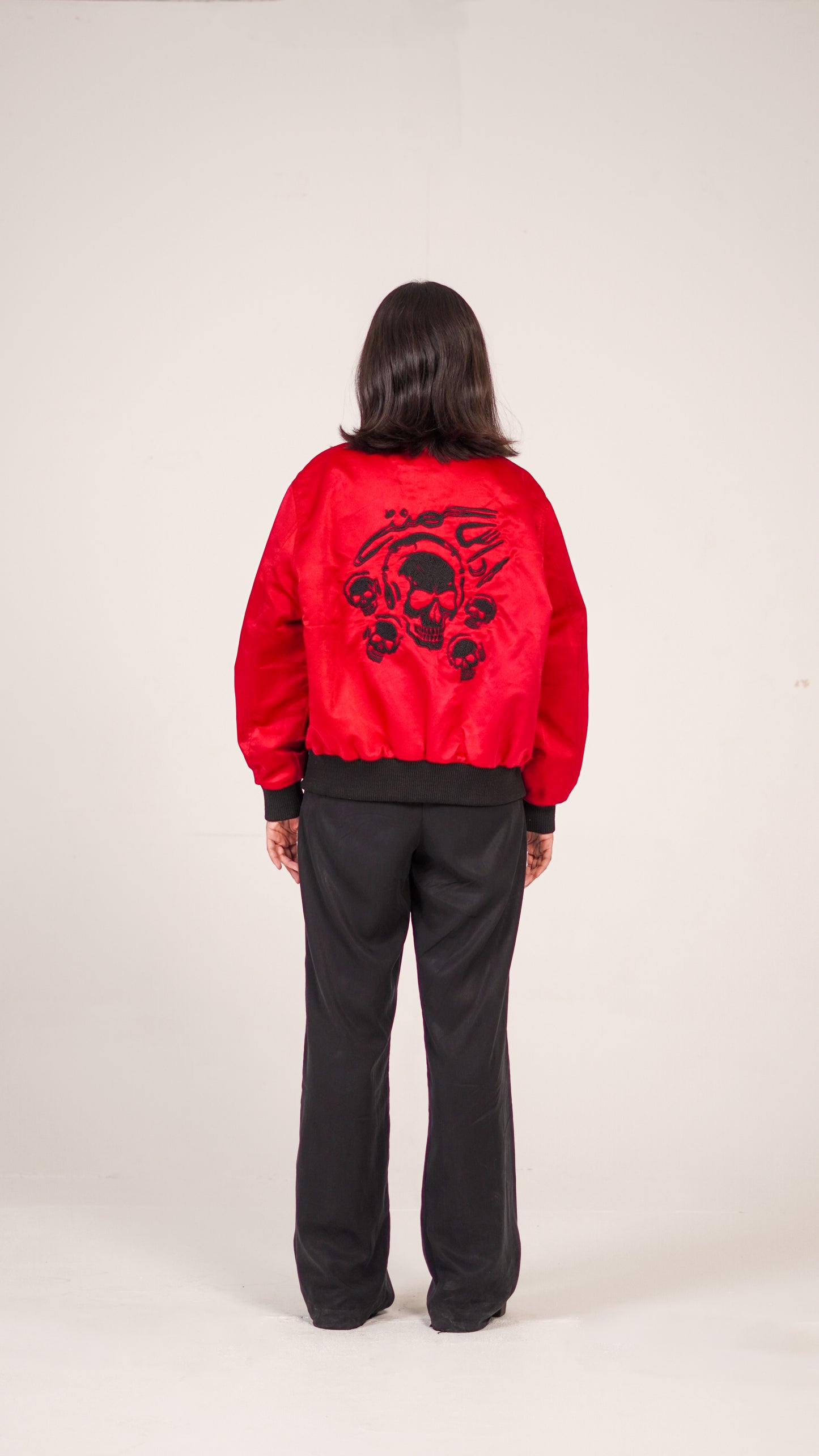 "SAD HOURS" Reversible RED/BLACK Silk Bomber Jacket