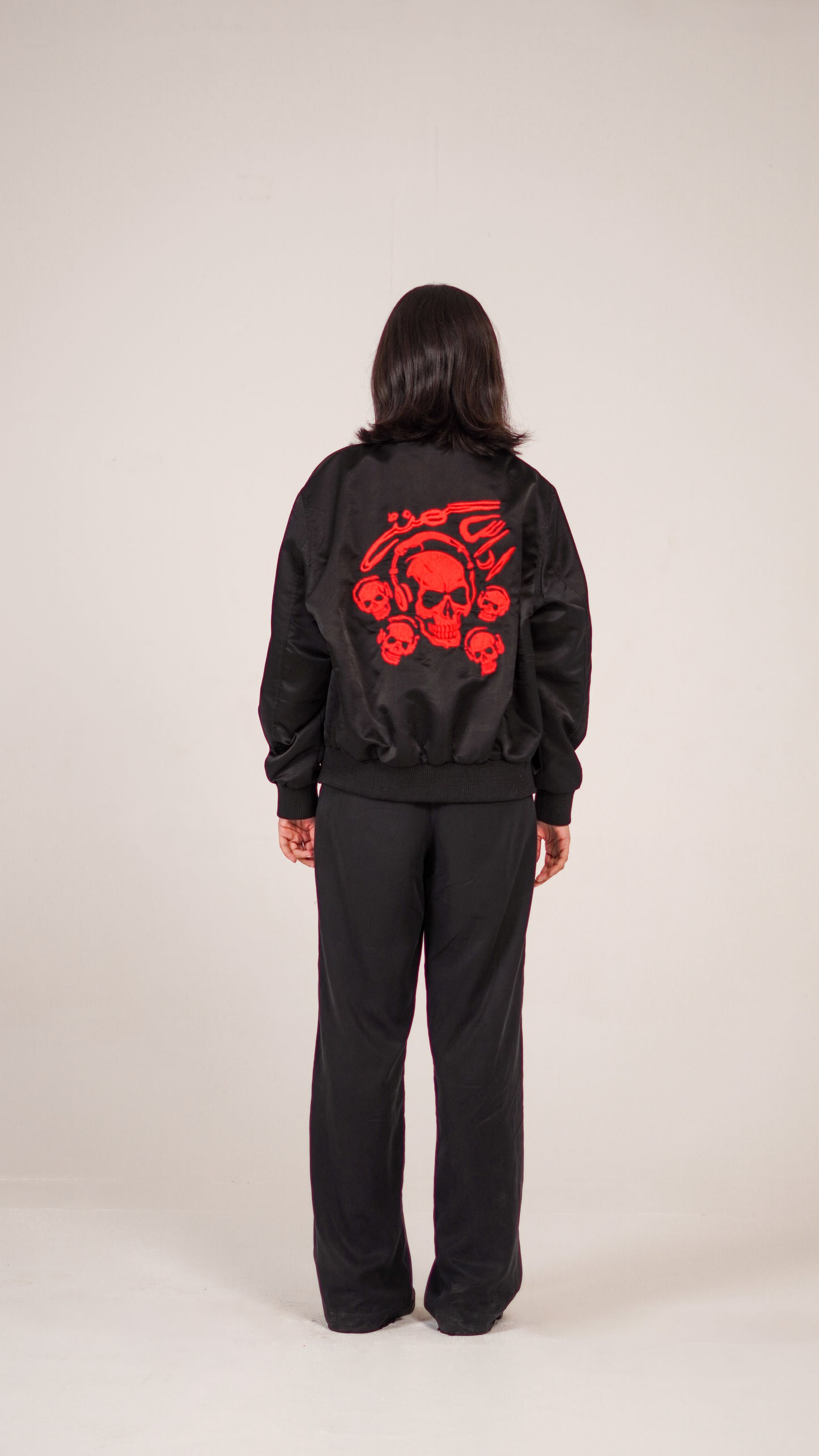 "SAD HOURS" Reversible RED/BLACK Silk Bomber Jacket