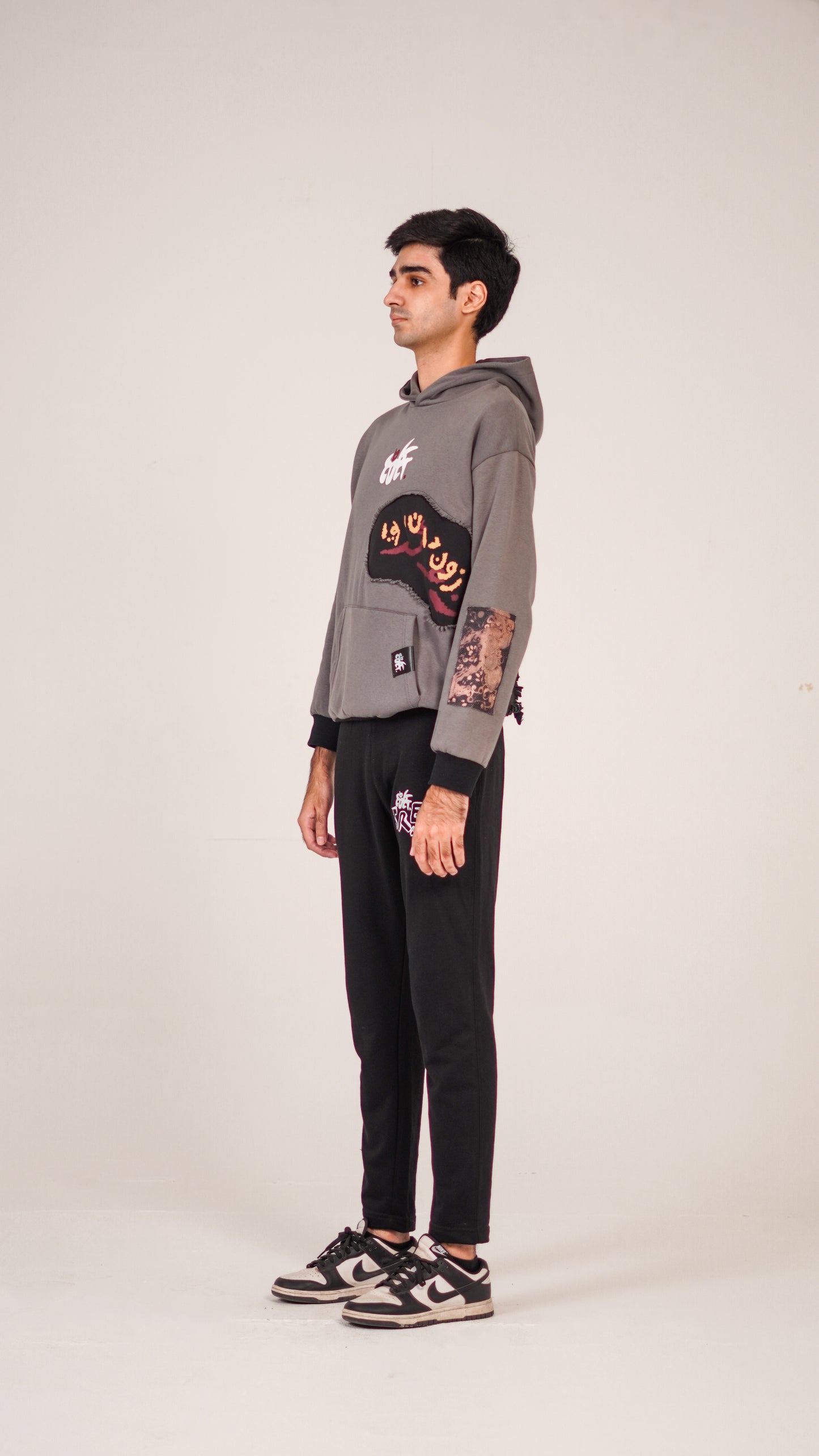 "ZNE" Grey Patched-up Hoodie