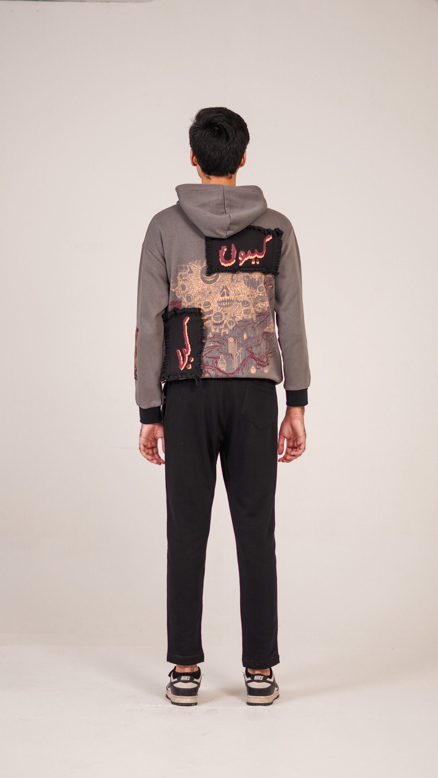 "ZNE" Grey Patched-up Hoodie