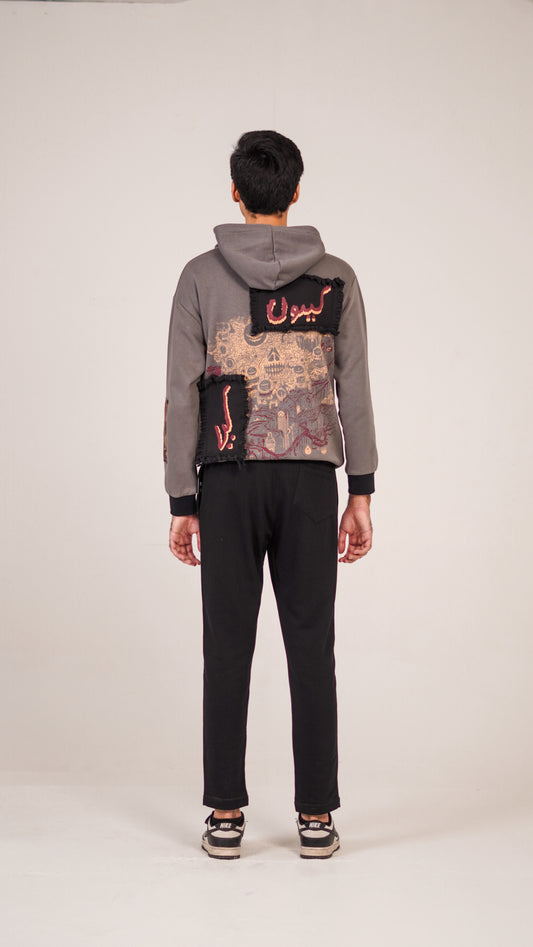 "ZNE" Grey Patched-up Hoodie