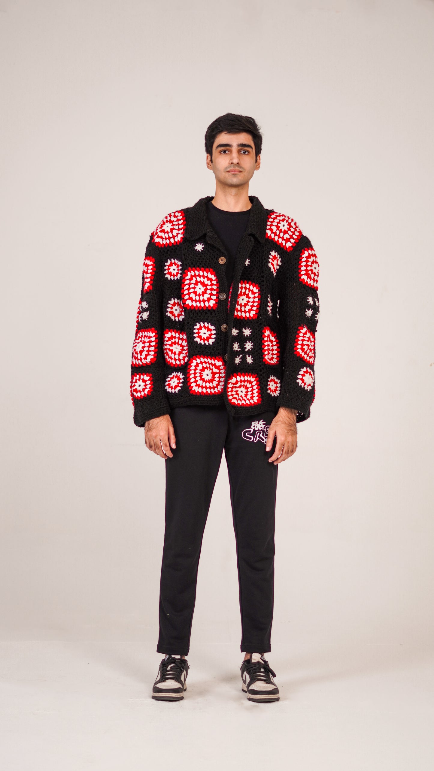 "BLOOD IN US" Hand-made Crochet Wool Jacket