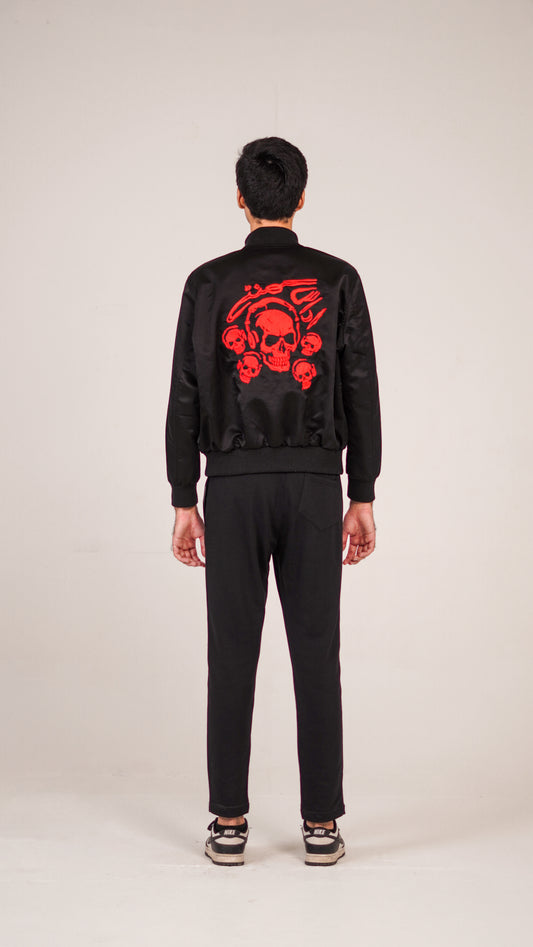 "SAD HOURS" Reversible RED/BLACK Silk Bomber Jacket