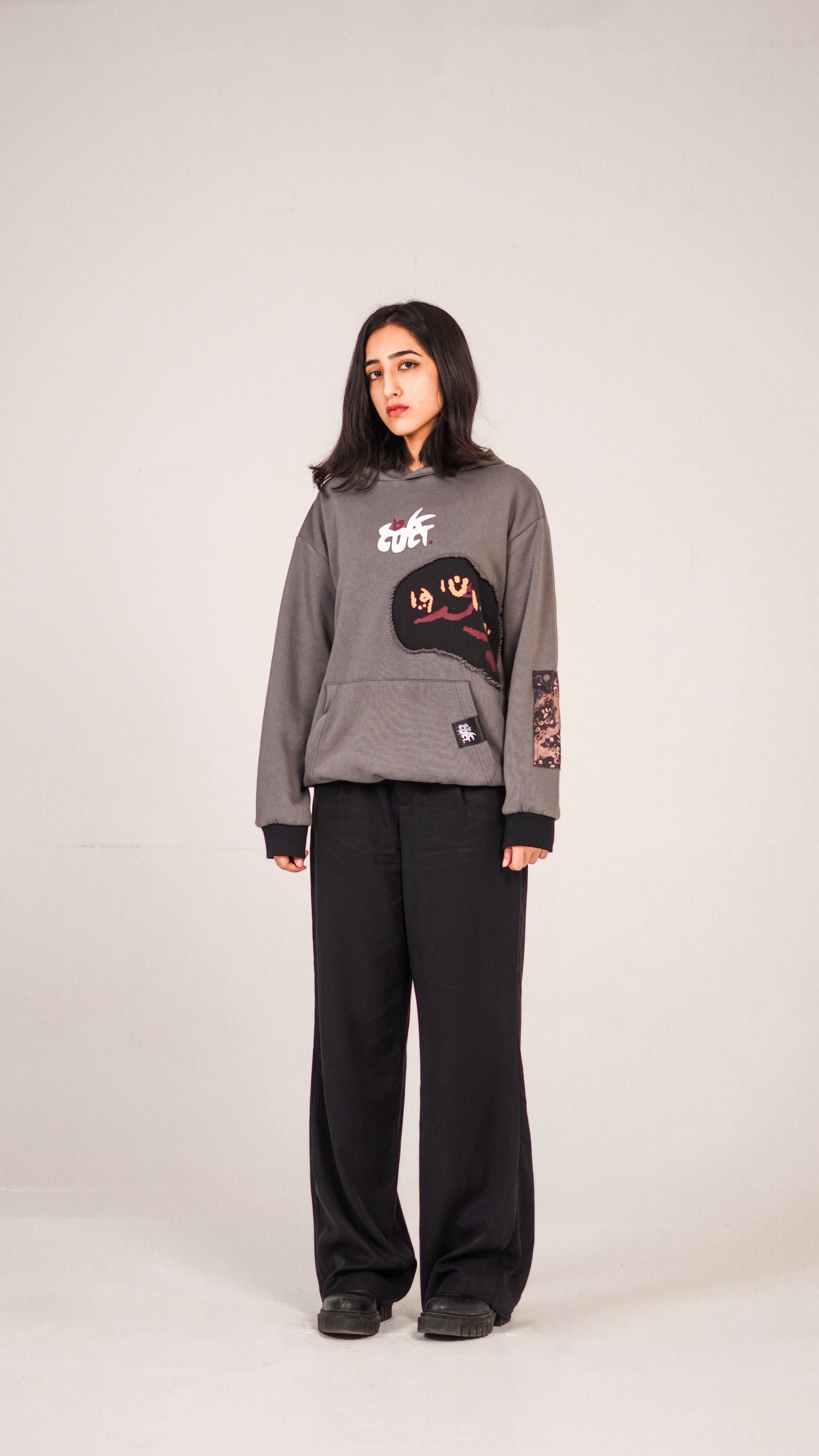 "ZNE" Grey Patched-up Hoodie