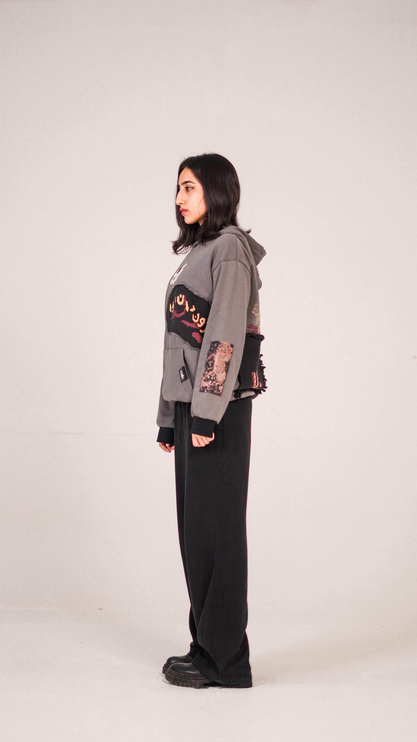 "ZNE" Grey Patched-up Hoodie