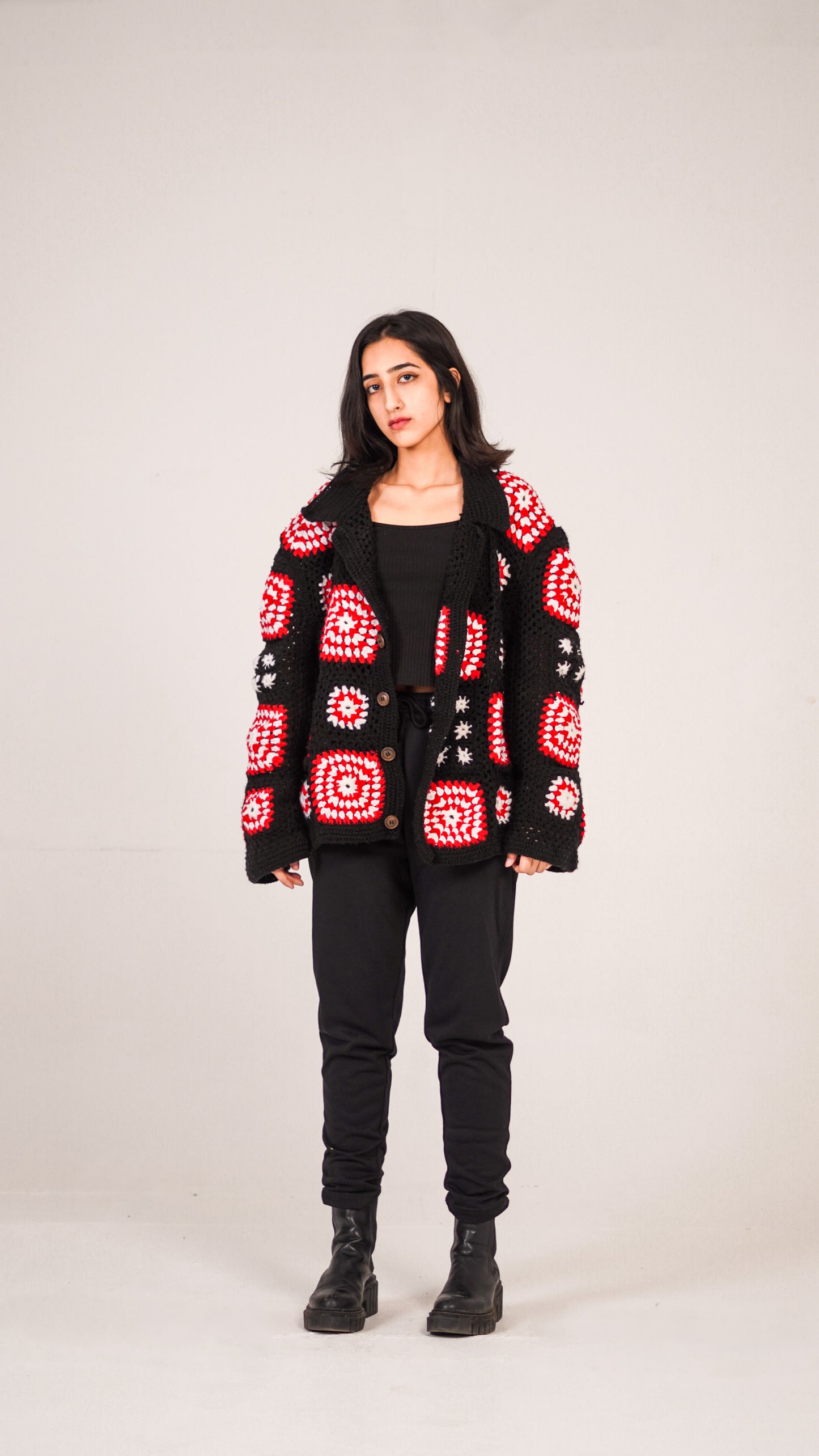 "BLOOD IN US" Hand-made Crochet Wool Jacket