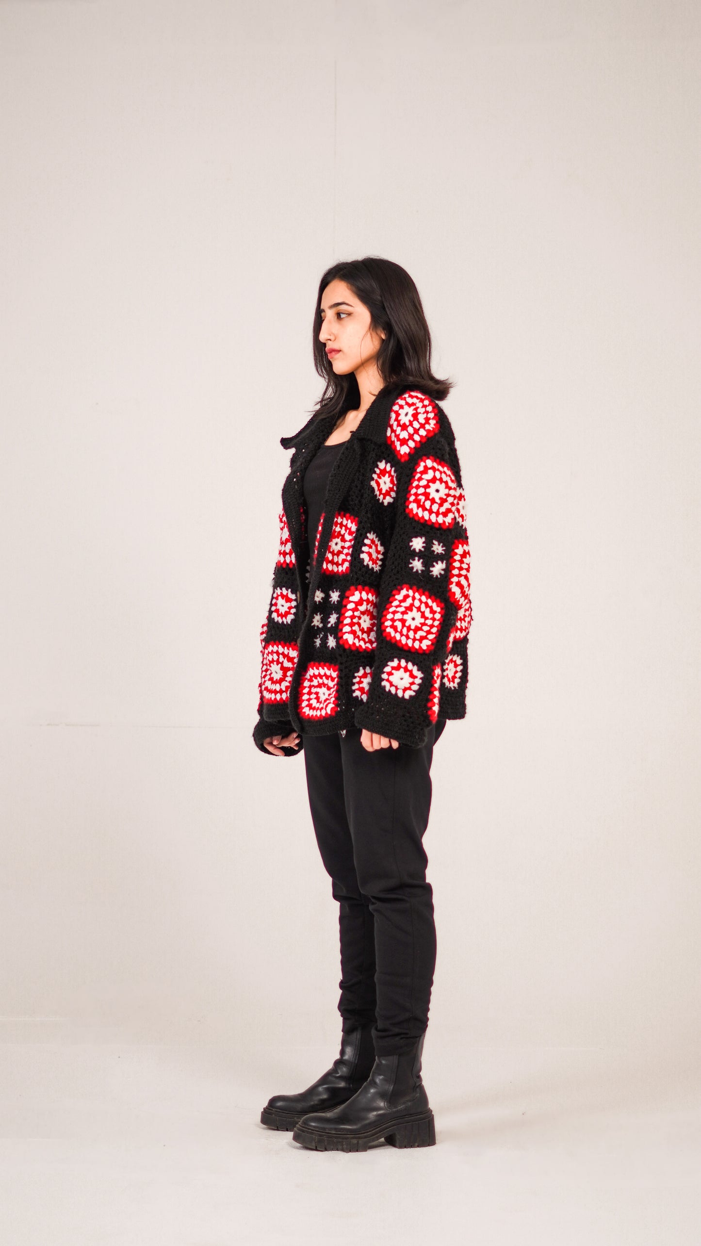 "BLOOD IN US" Hand-made Crochet Wool Jacket
