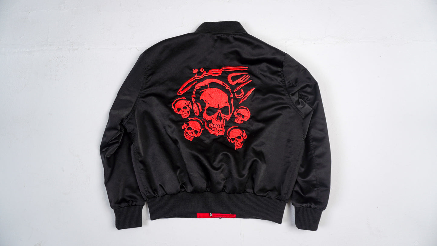 "SAD HOURS" Reversible RED/BLACK Silk Bomber Jacket