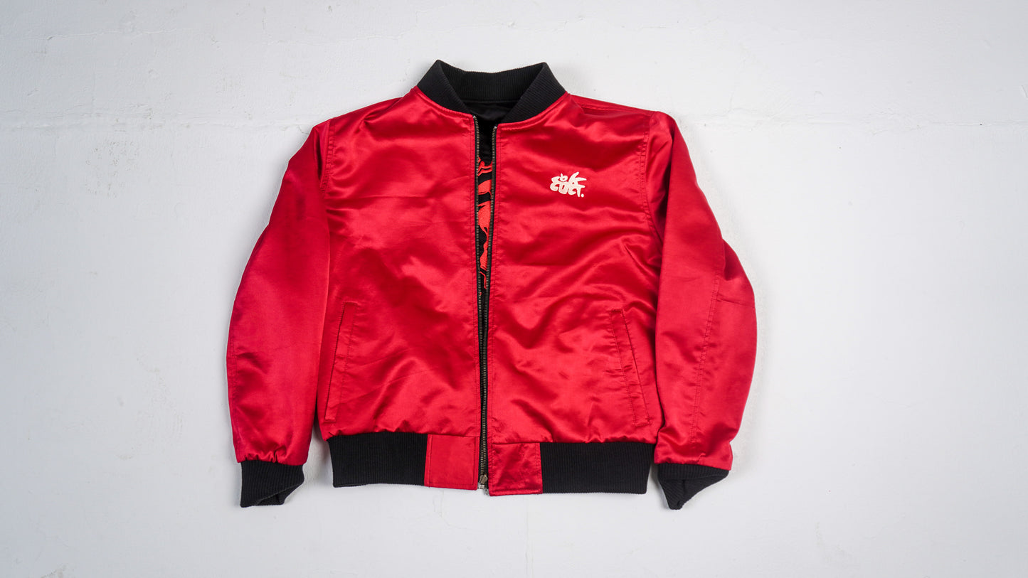 "SAD HOURS" Reversible RED/BLACK Silk Bomber Jacket