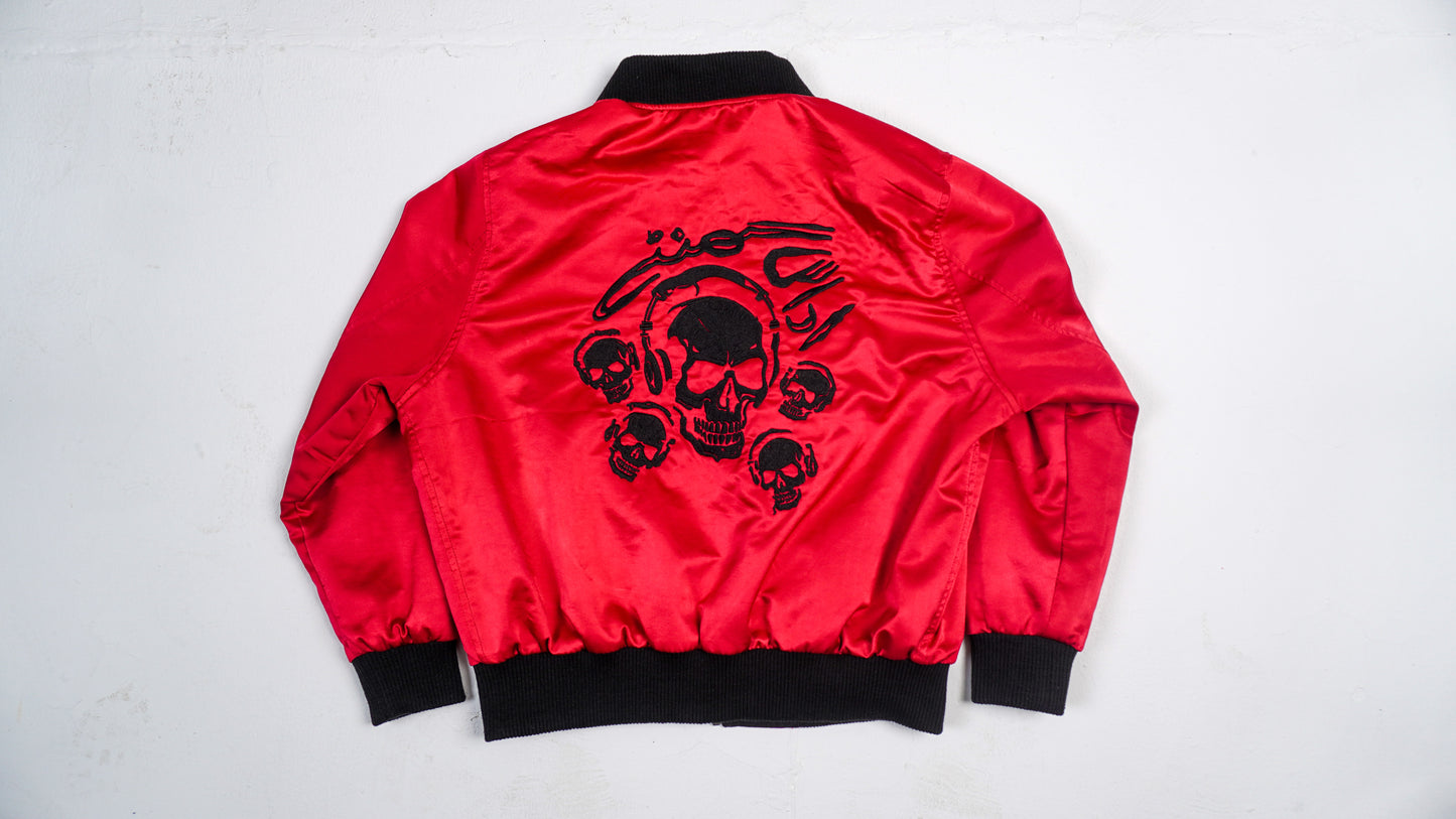 "SAD HOURS" Reversible RED/BLACK Silk Bomber Jacket