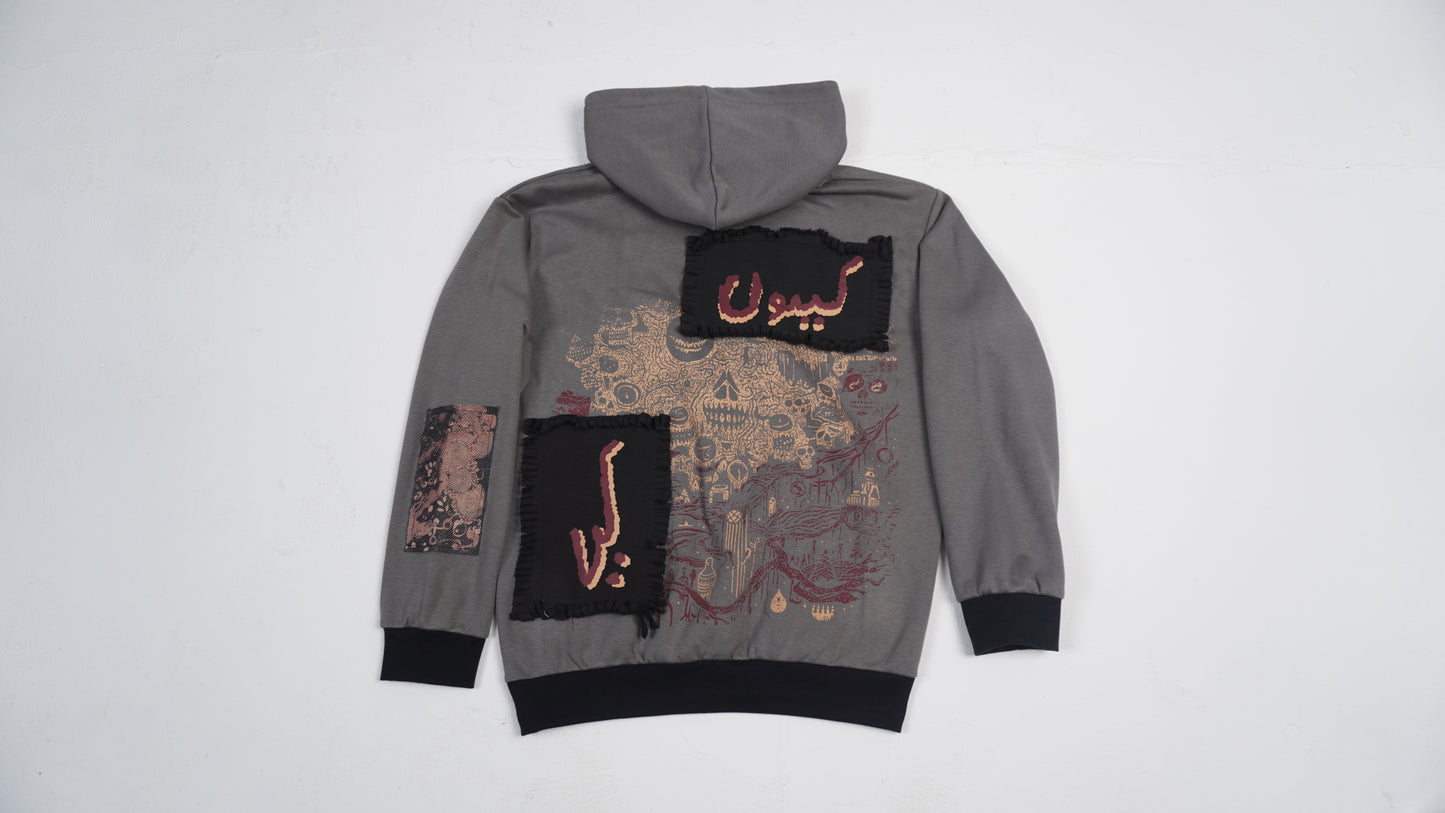"ZNE" Grey Patched-up Hoodie